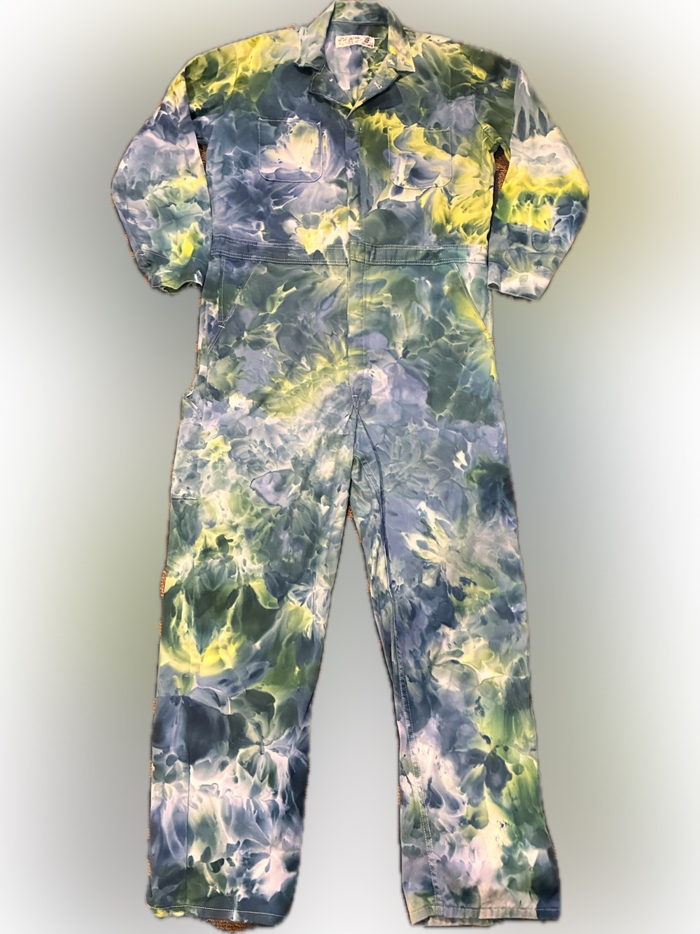 Tie Dye Jumpsuit Utility Suit Men’s L/XL- Blue & Green Hand-Dyed NEW